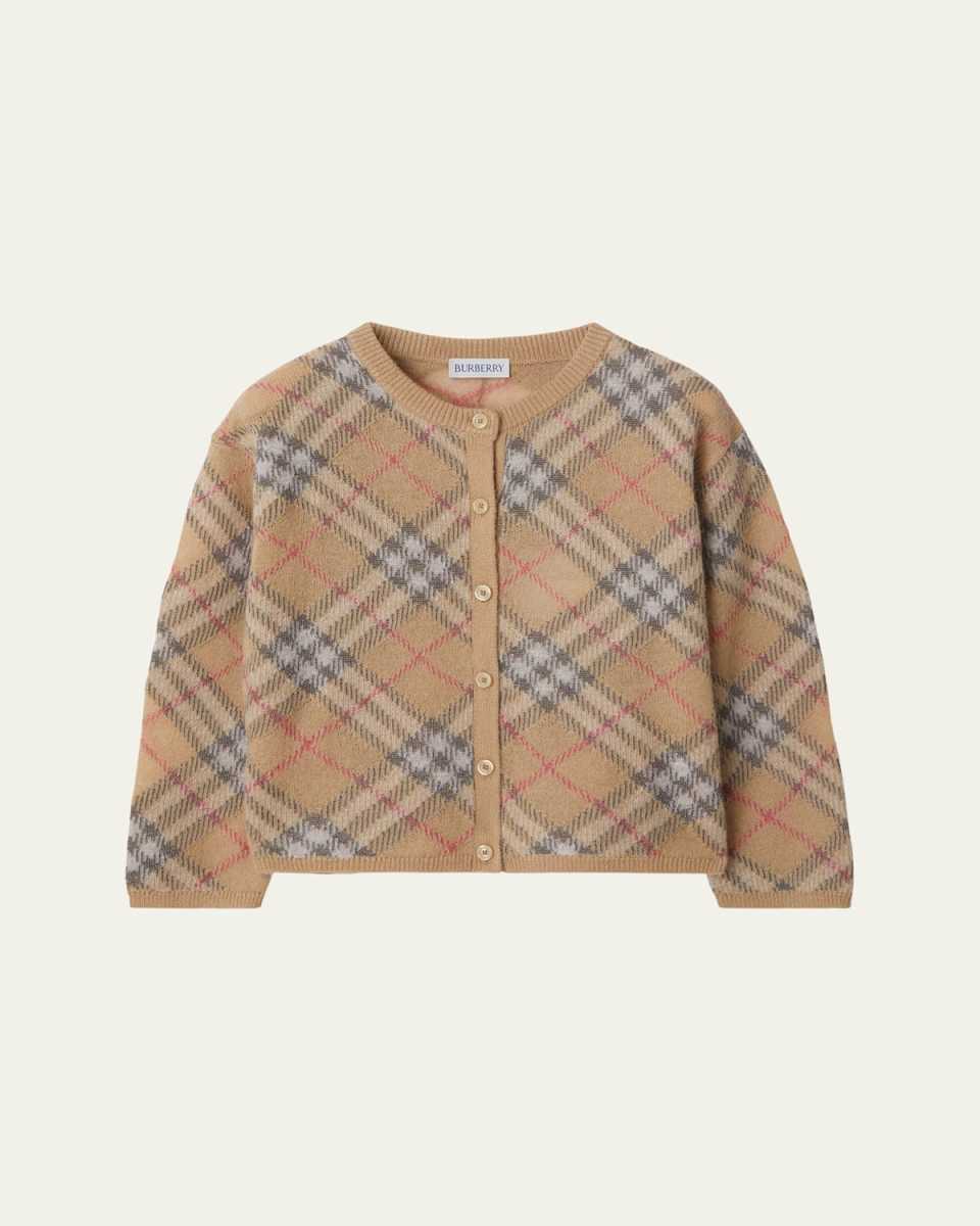 Girl's Bethane Speckled Check Cardigan, Size 3-14